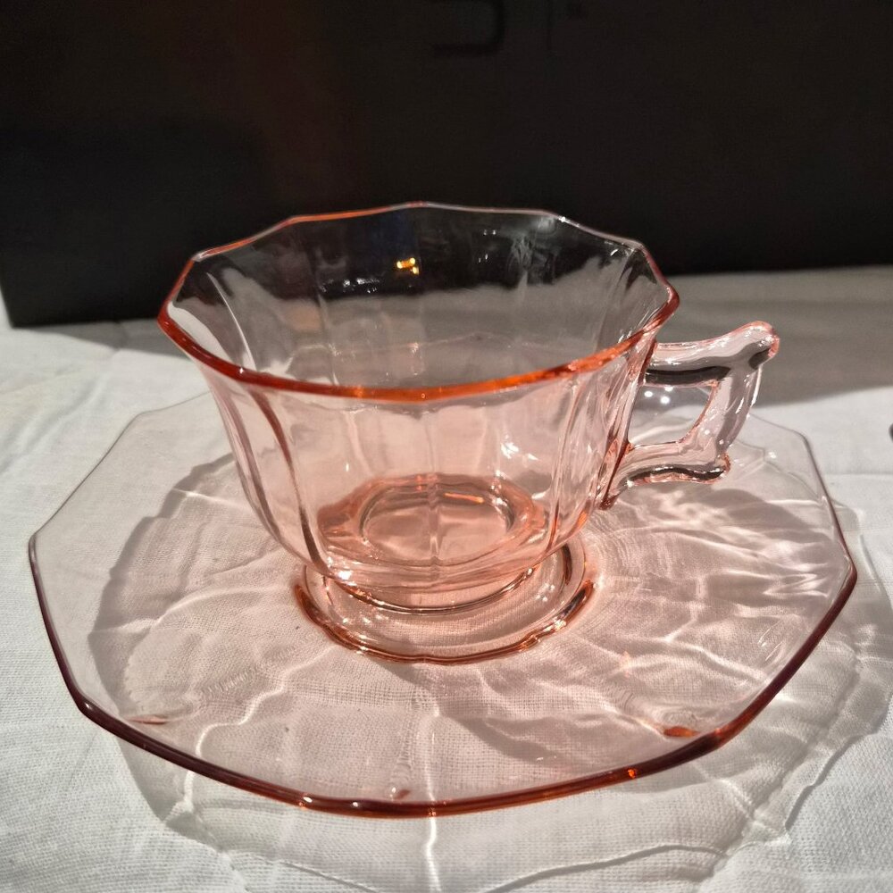 Antique Depression Glass Cups and Saucers